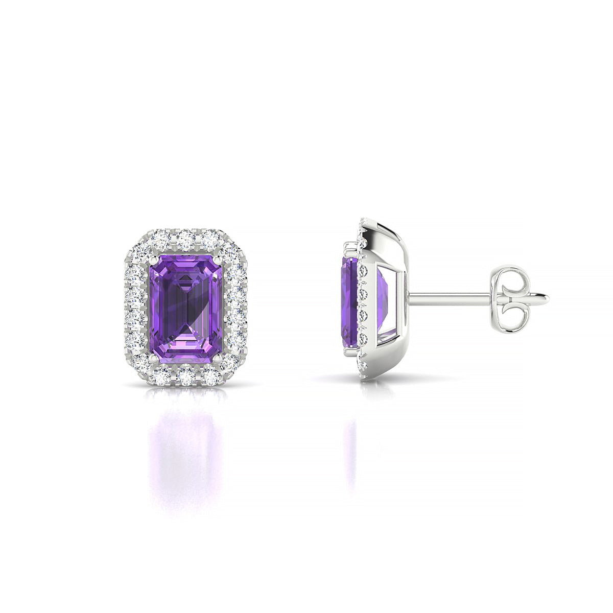 Solar | 18k White Gold 6 x 4 mm Emerald Amethyst Earrings