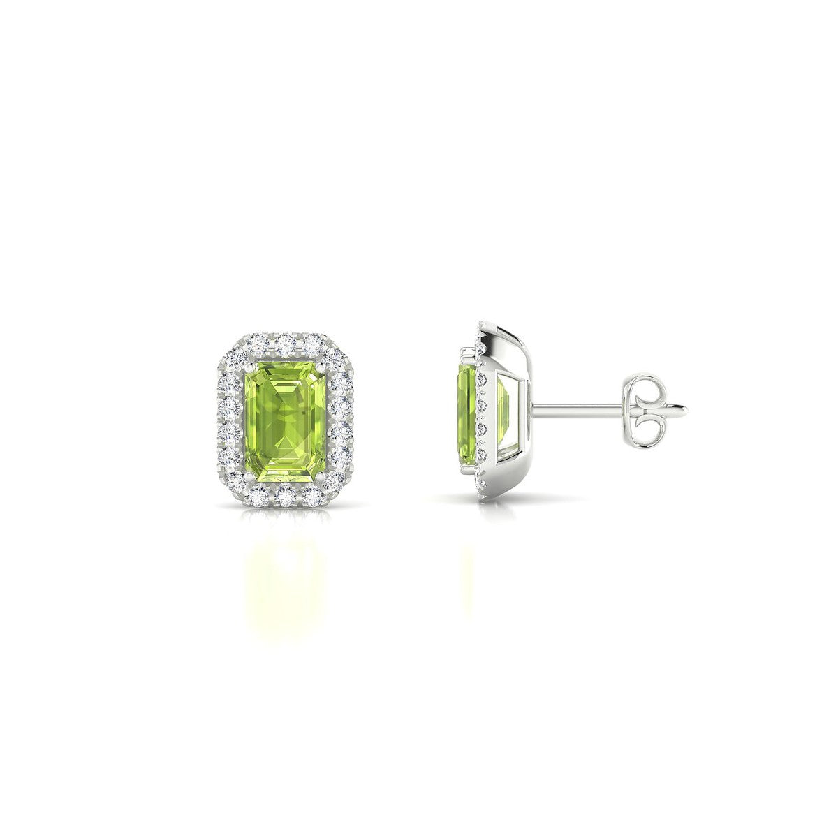 Solar | 18k White Gold 6 x 4 mm Emerald Peridot Earrings