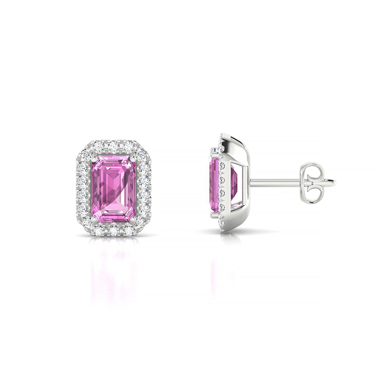 Solar | 18k White Gold 6 x 4 mm Emerald Pink Sapphire Earrings