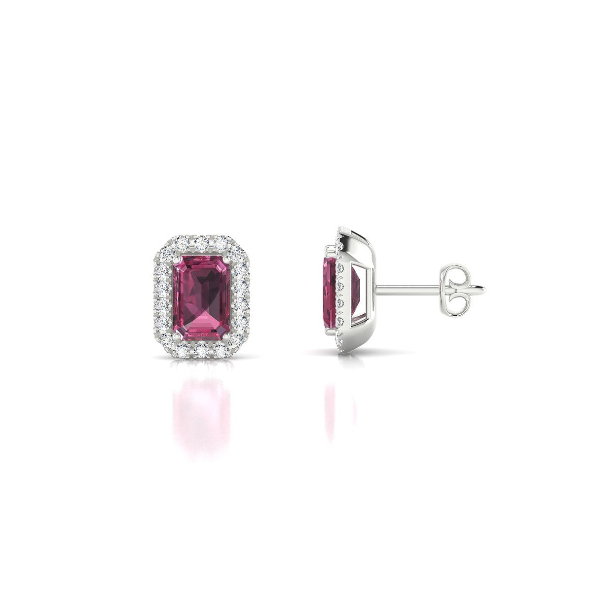 Solar | 18k White Gold 6 x 4 mm Emerald Rhodolite Earrings