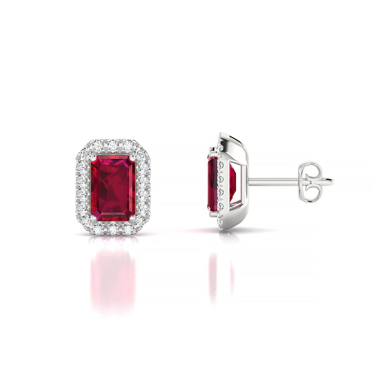 Solar | 18k White Gold 6 x 4 mm Emerald Ruby Earrings