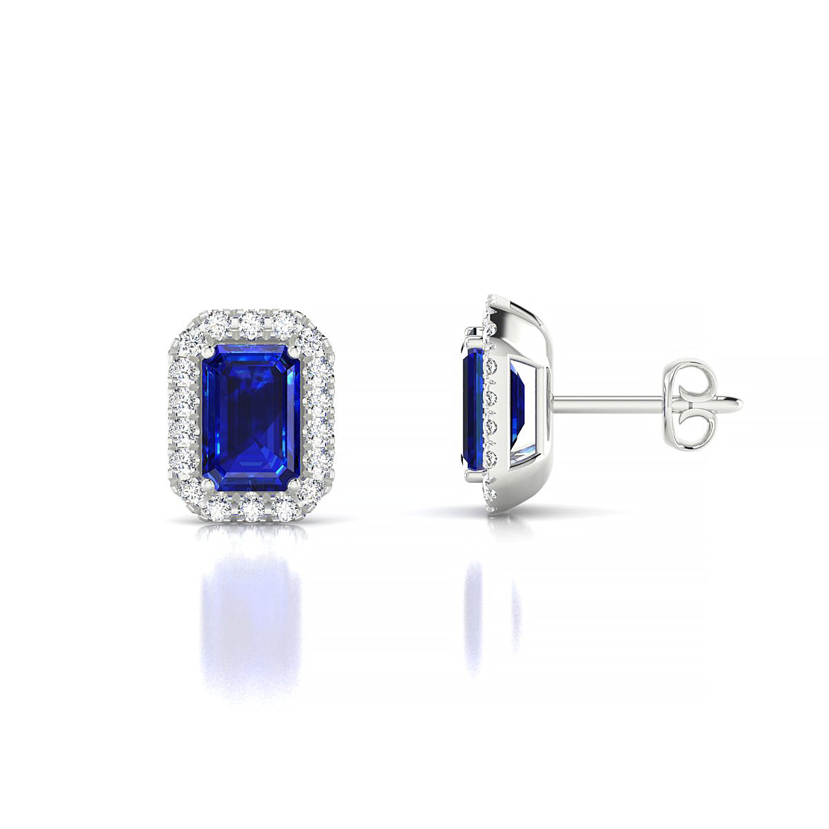 Solar | 18k White Gold 6 x 4 mm Emerald Sapphire Earrings