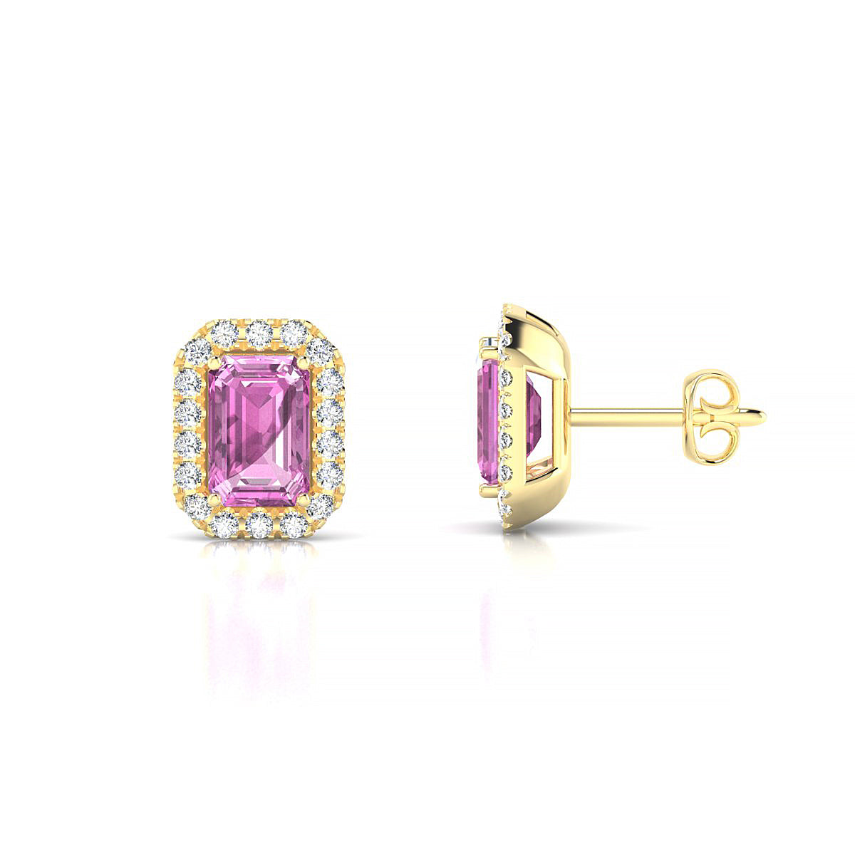 Solar | 18k Yellow Gold 6 x 4 mm Emerald Pink Sapphire Earrings