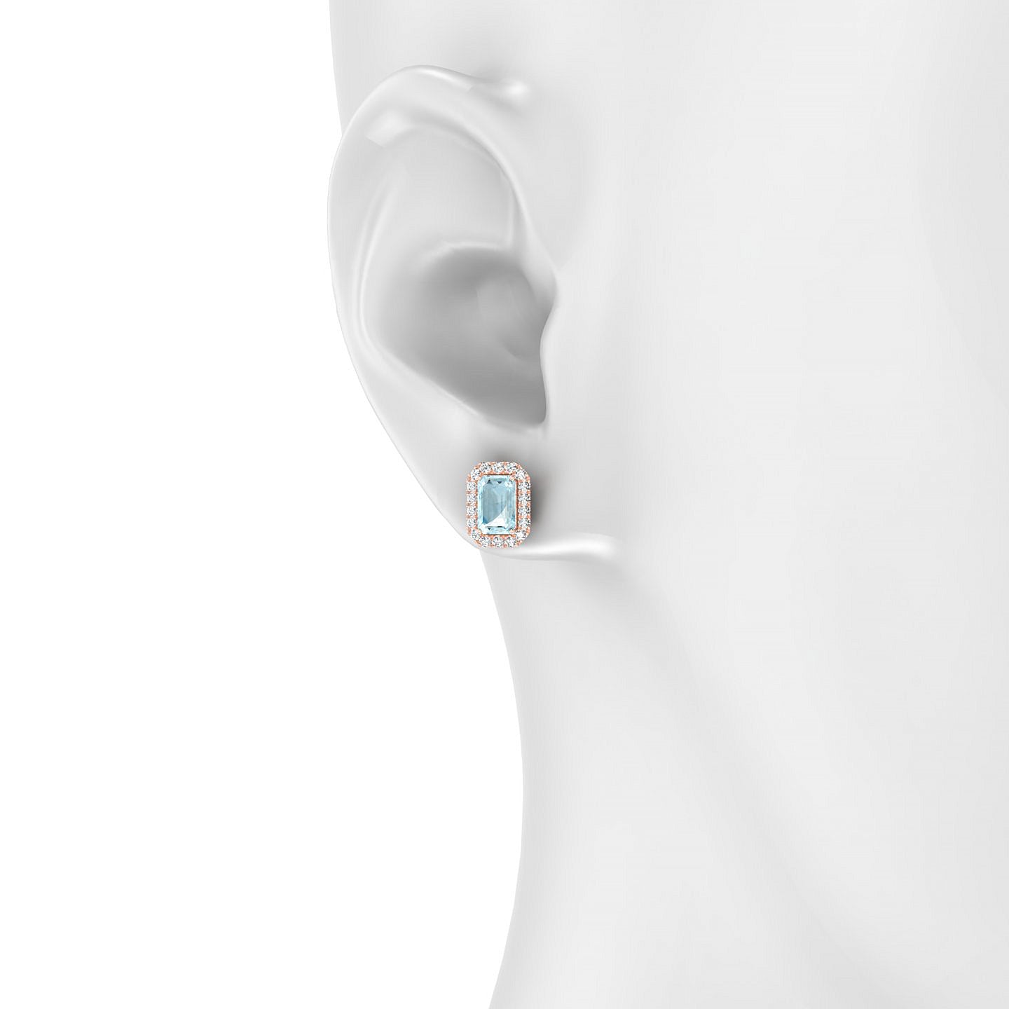 Solar | 18k Rose Gold 6 x 4 mm Emerald Aquamarine Earrings