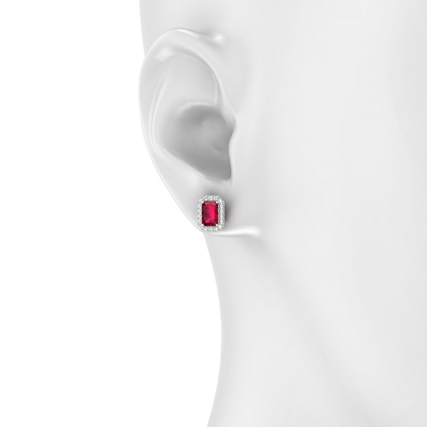 Solar | 18k White Gold 6 x 4 mm Emerald Ruby Earrings