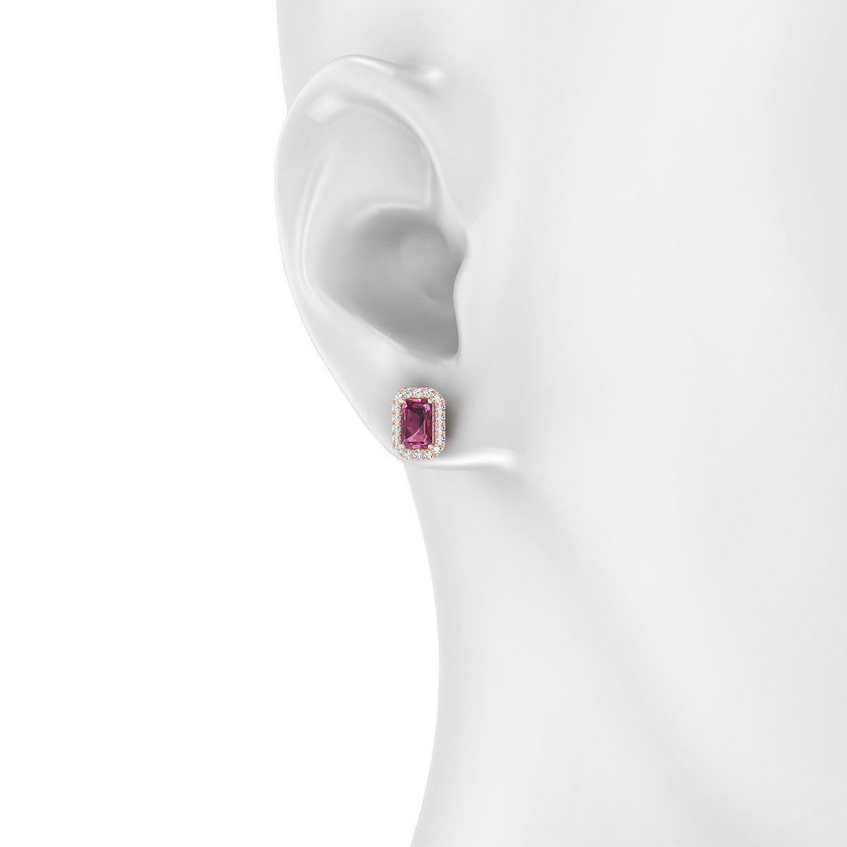 Solar | 18k Rose Gold 6 x 4 mm Emerald Rhodolite Earrings