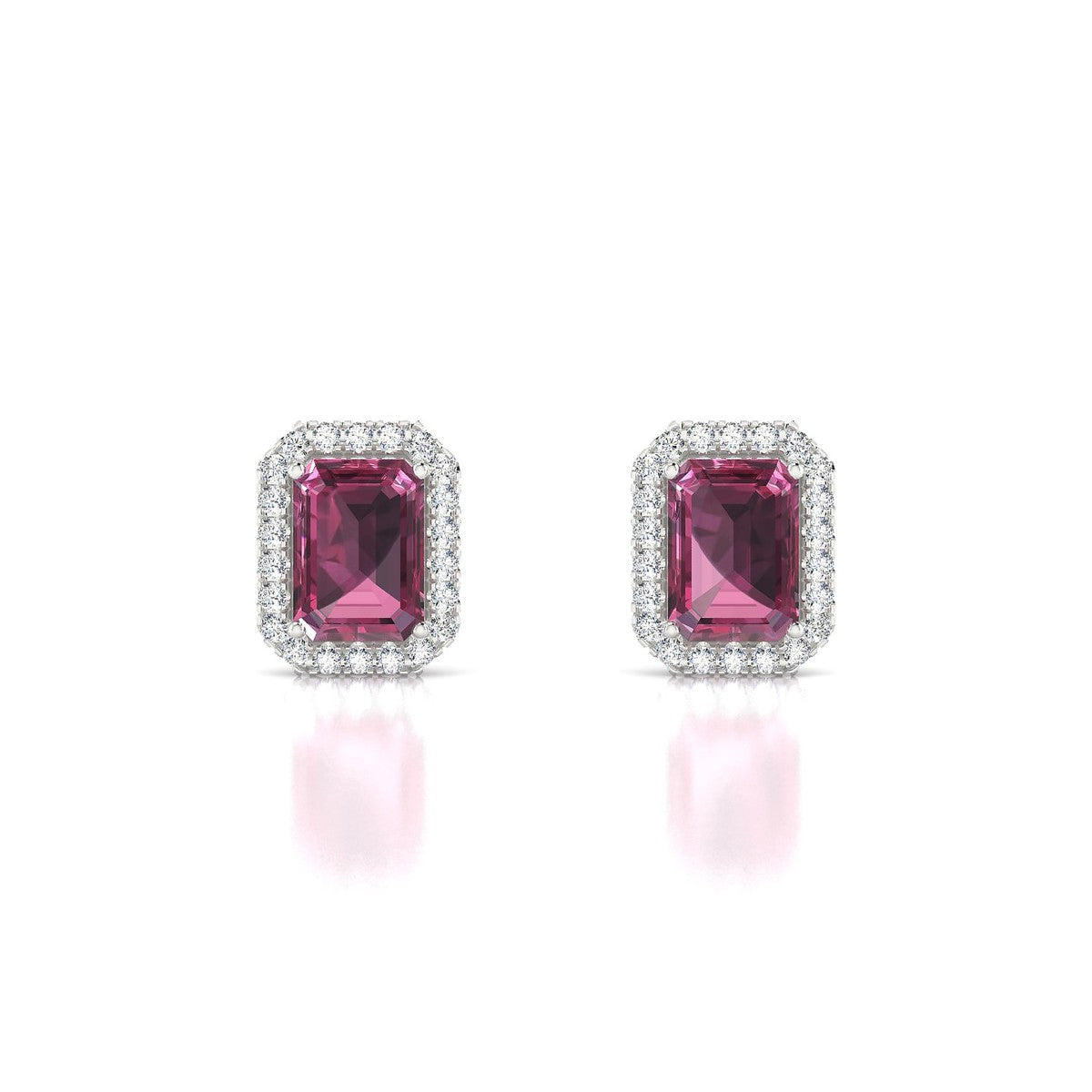 Solar | 18k White Gold 7 x 5 mm Emerald Rhodolite Earrings