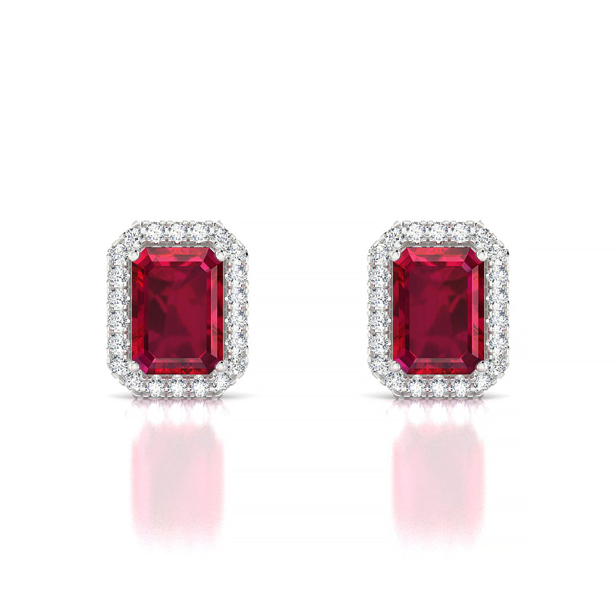 Solar | 18k White Gold 7 x 5 mm Emerald Ruby Earrings