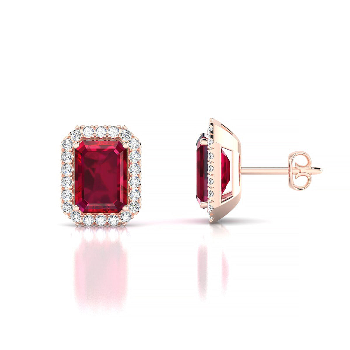 Solar | 18k Rose Gold 7 x 5 mm Emerald Ruby Earrings