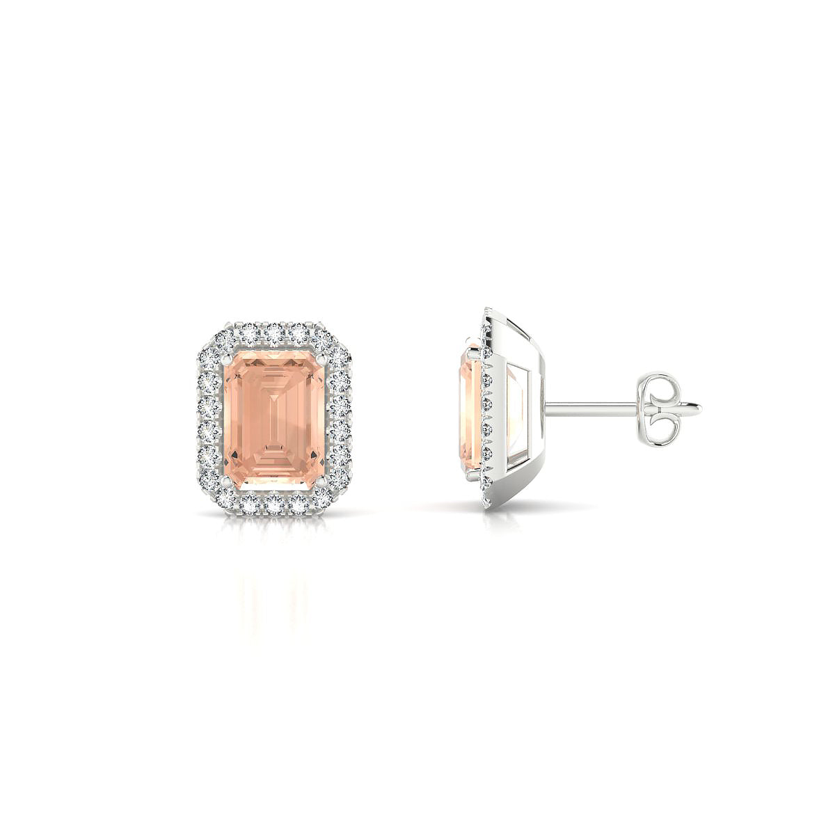 Solar | 18k White Gold 7 x 5 mm Emerald Morganite Earrings