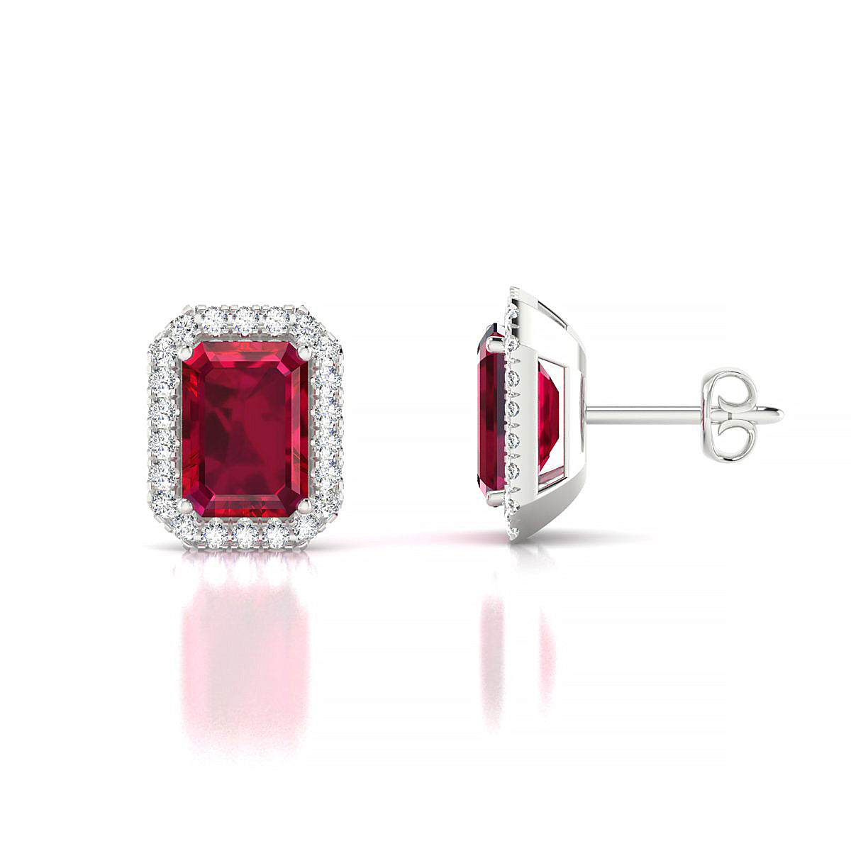 Solar | 18k White Gold 7 x 5 mm Emerald Ruby Earrings