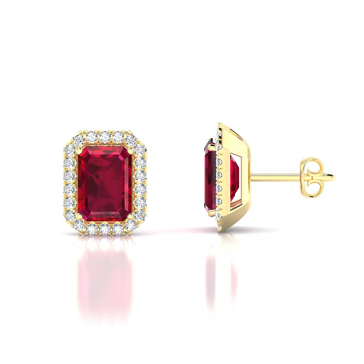 Solar | 18k Yellow Gold 7 x 5 mm Emerald Ruby Earrings