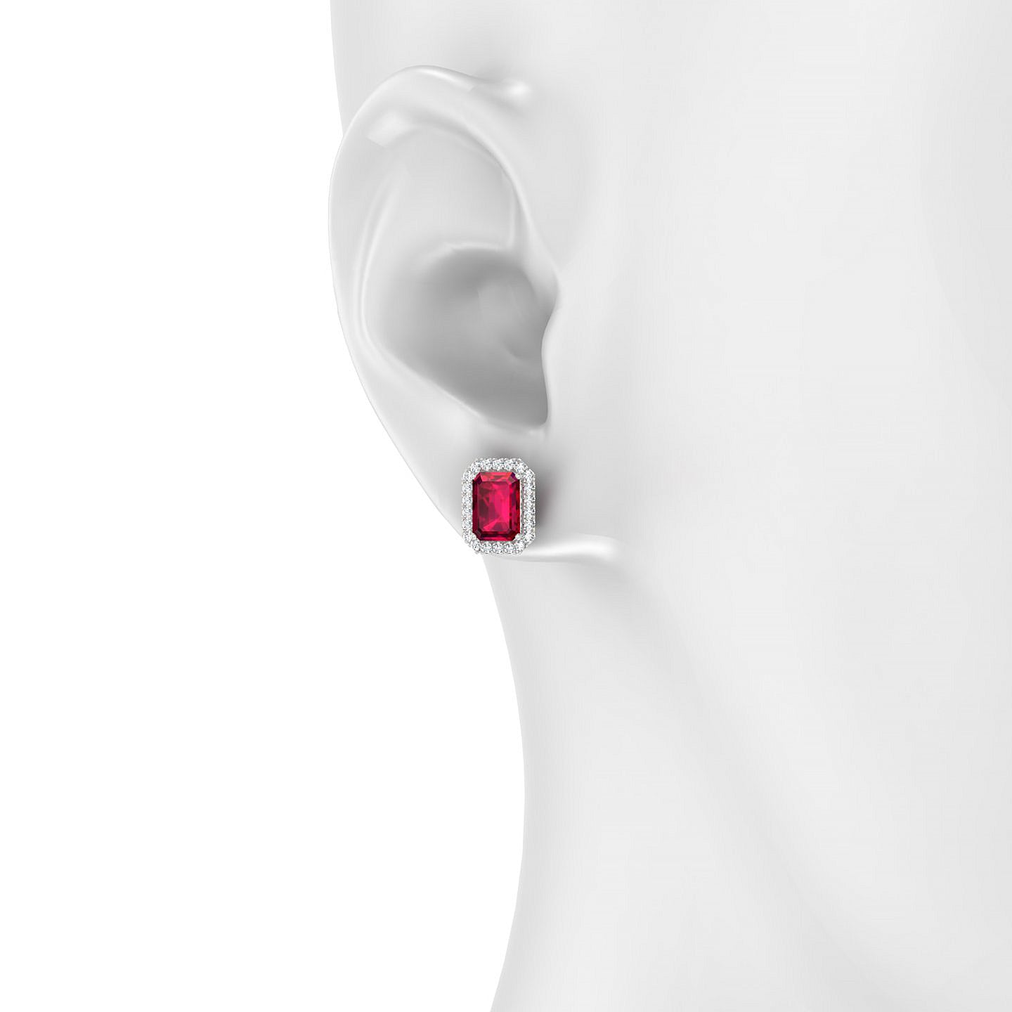 Solar | 18k White Gold 7 x 5 mm Emerald Ruby Earrings