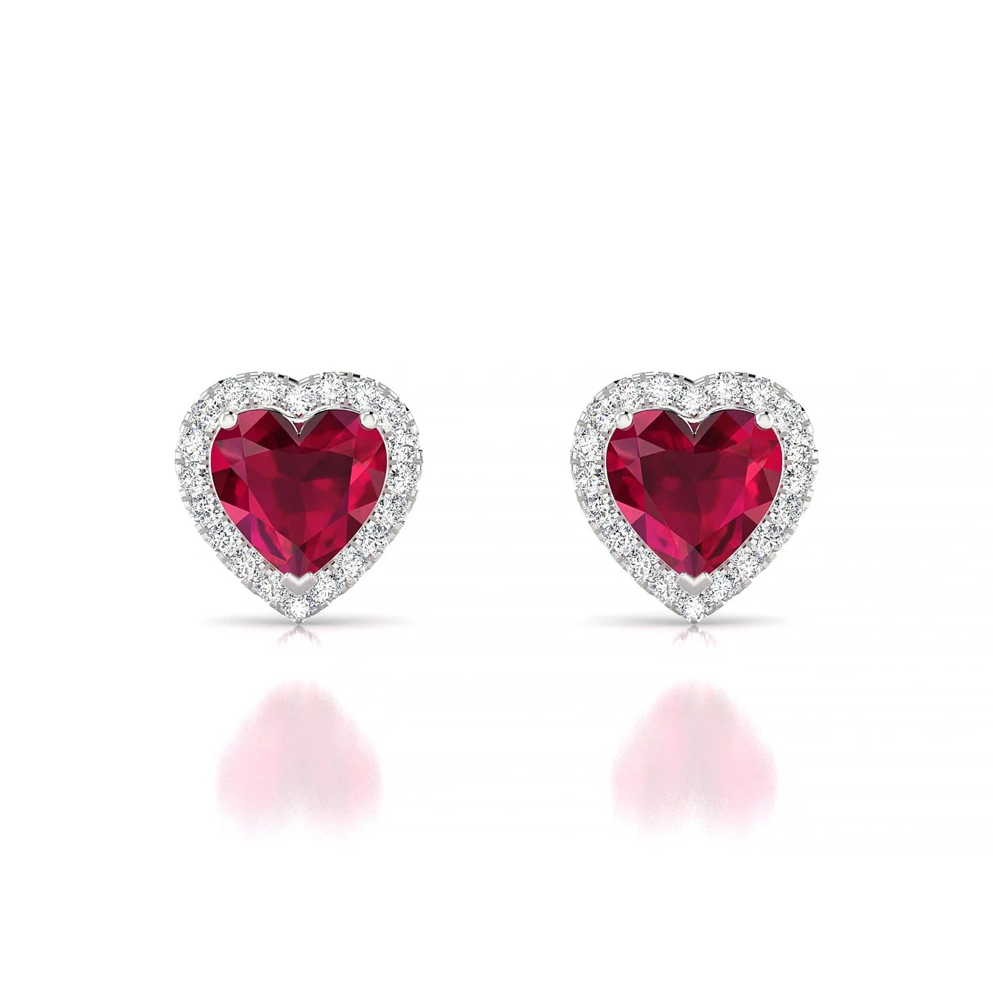 Solar | 18k White Gold 5.5 mm Heart Ruby Earrings