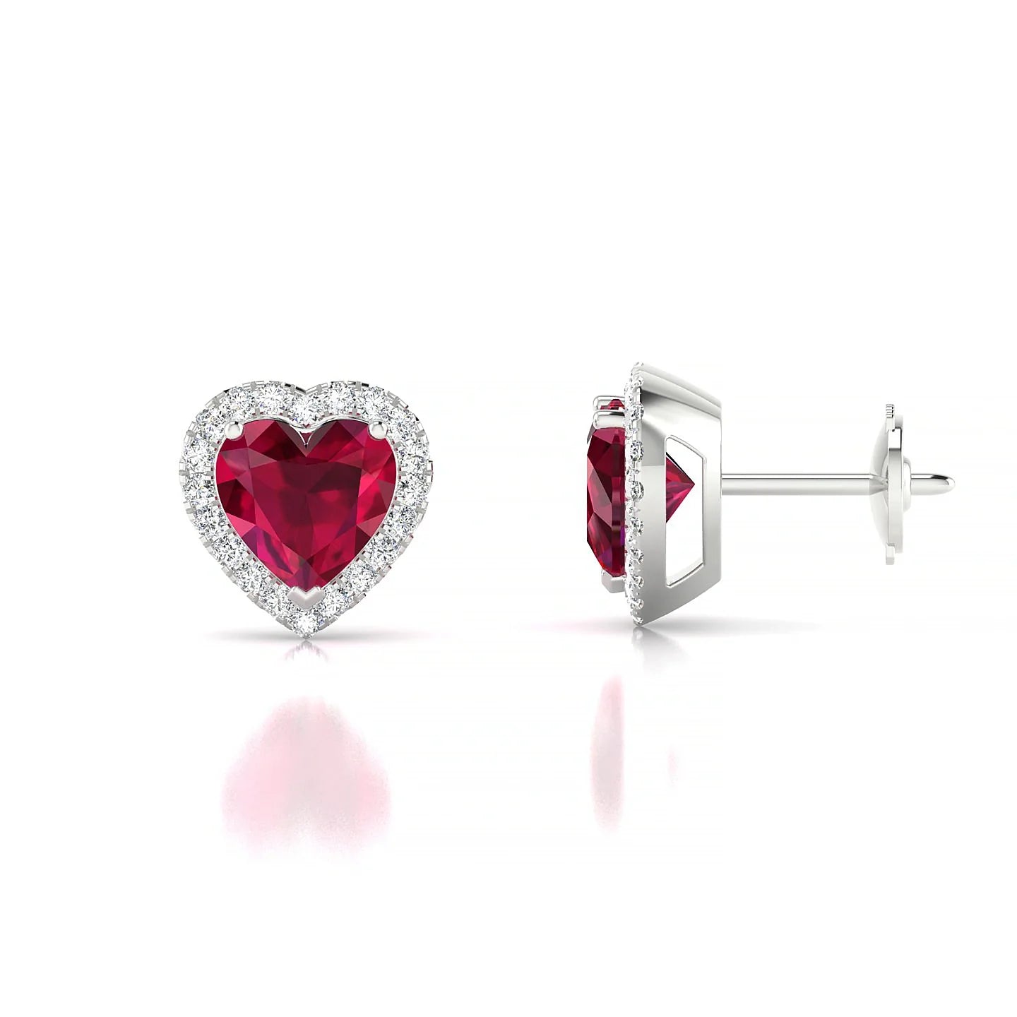 Solar | 18k White Gold 5.5 mm Heart Ruby Earrings
