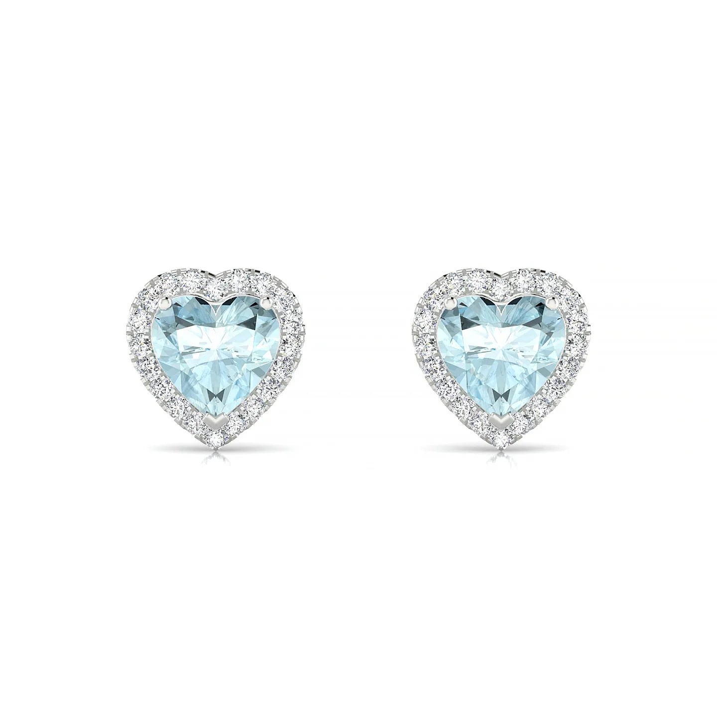 Solar | 18k White Gold 6 mm Heart Aquamarine Earrings