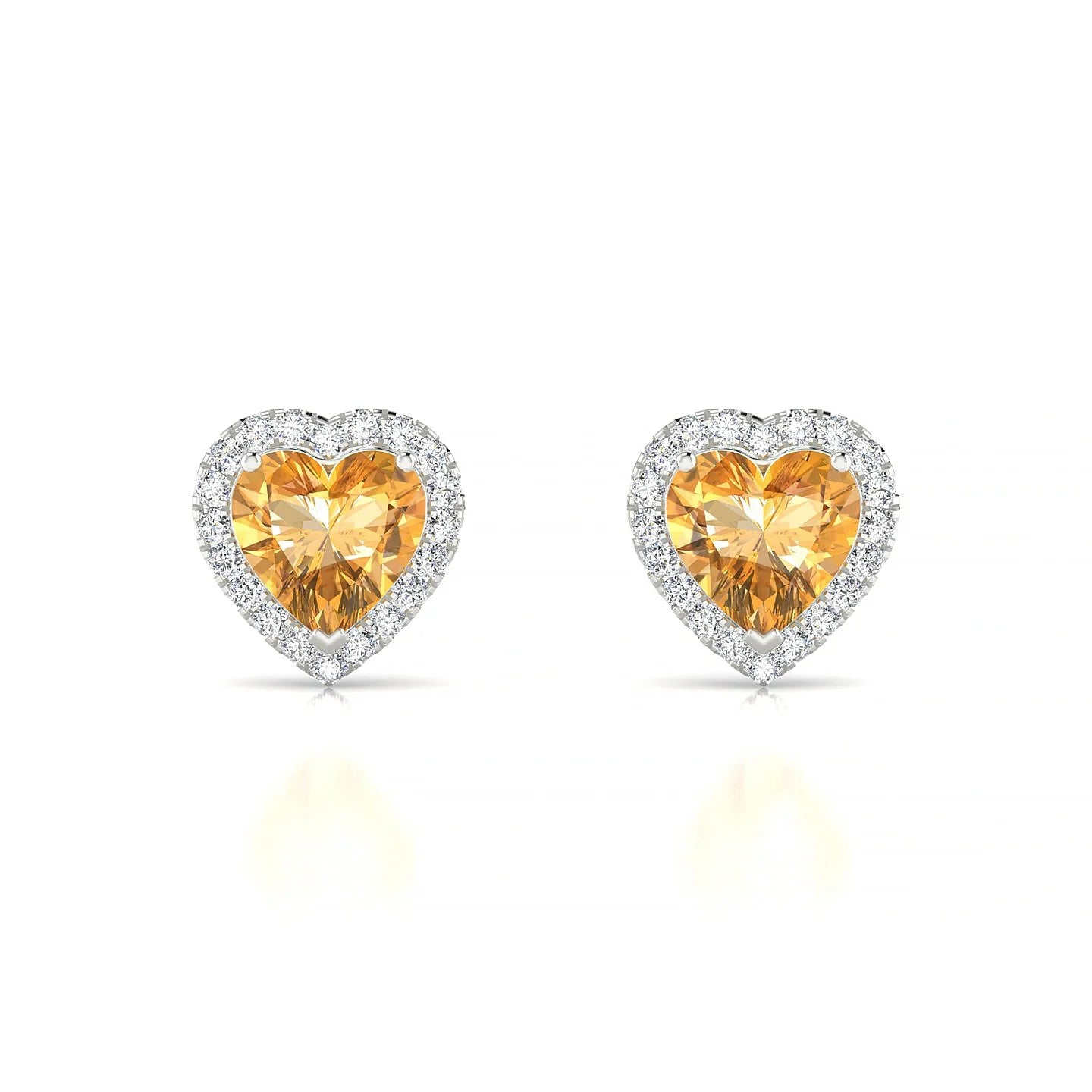Solar | 18k White Gold 6 mm Heart Citrine Earrings