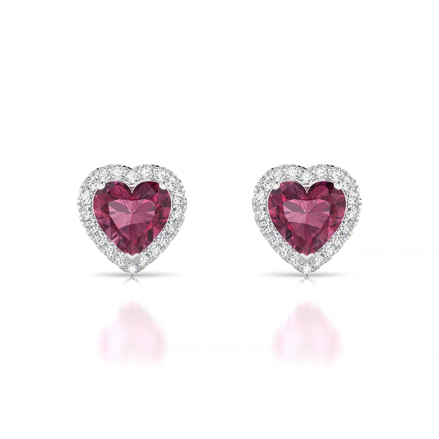 Solar | 18k White Gold 6 mm Heart Rhodolite Earrings