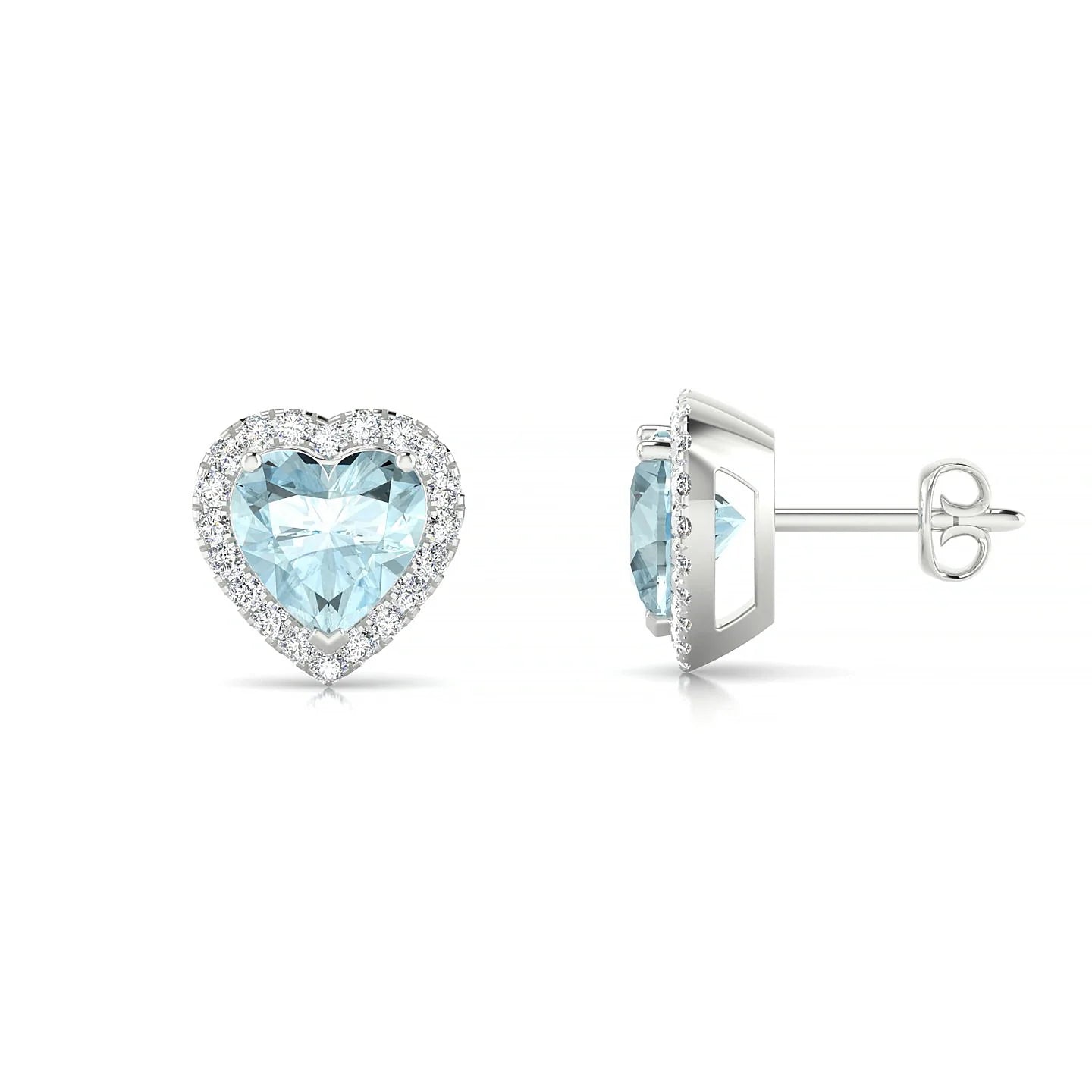 Solar | 18k White Gold 6 mm Heart Aquamarine Earrings