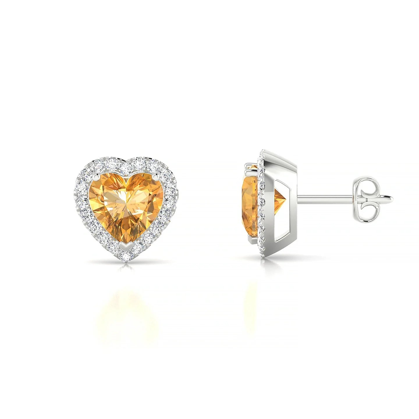Solar | 18k White Gold 6 mm Heart Citrine Earrings