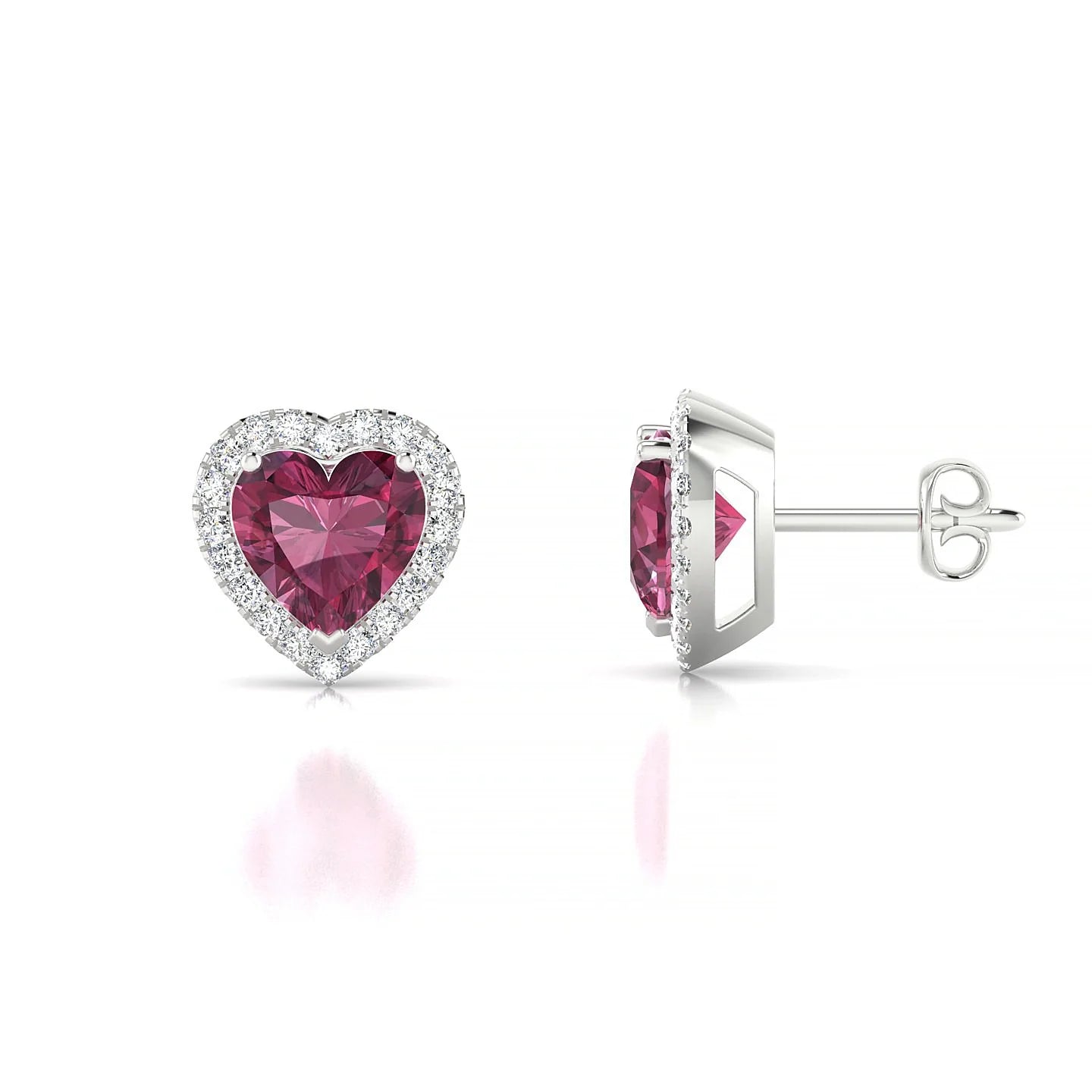 Solar | 18k White Gold 6 mm Heart Rhodolite Earrings