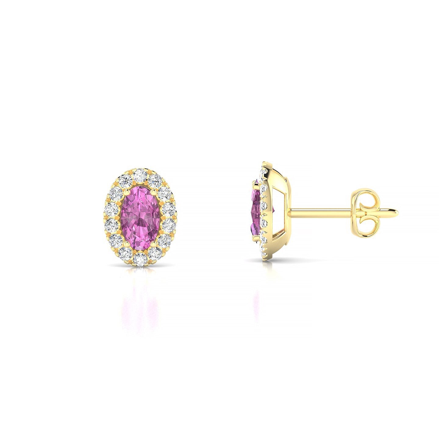 Solar | 18k Yellow Gold 5 x 3 mm Oval Pink Sapphire Earrings
