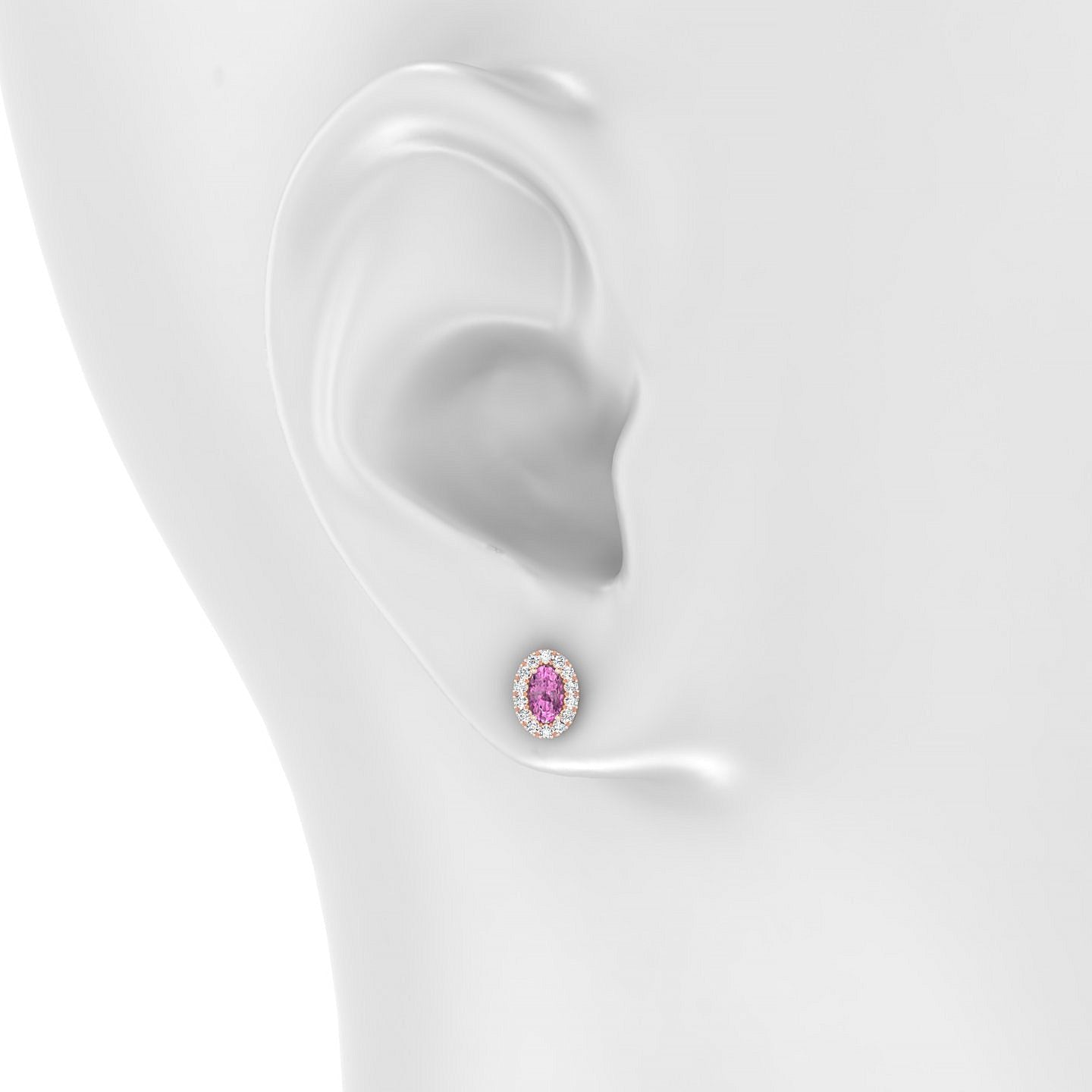 Solar | 18k Rose Gold 5 x 3 mm Oval Pink Sapphire Earrings