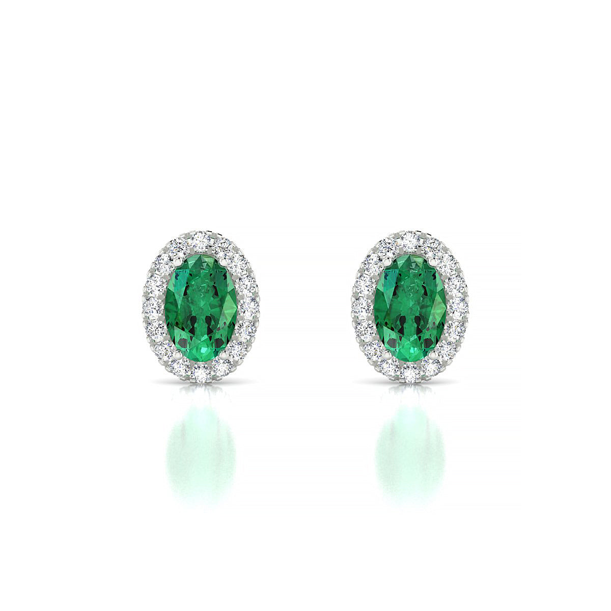 Solar | 18k White Gold 6 x 4 mm Oval Emerald Earrings