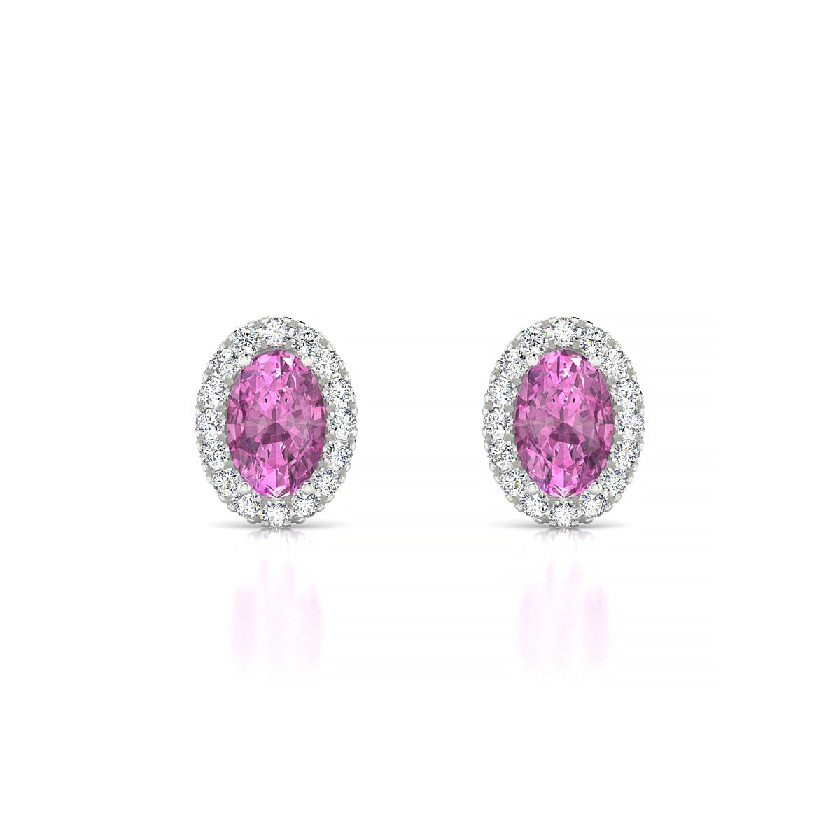 Solar | 18k White Gold 6 x 4 mm Oval Pink Sapphire Earrings