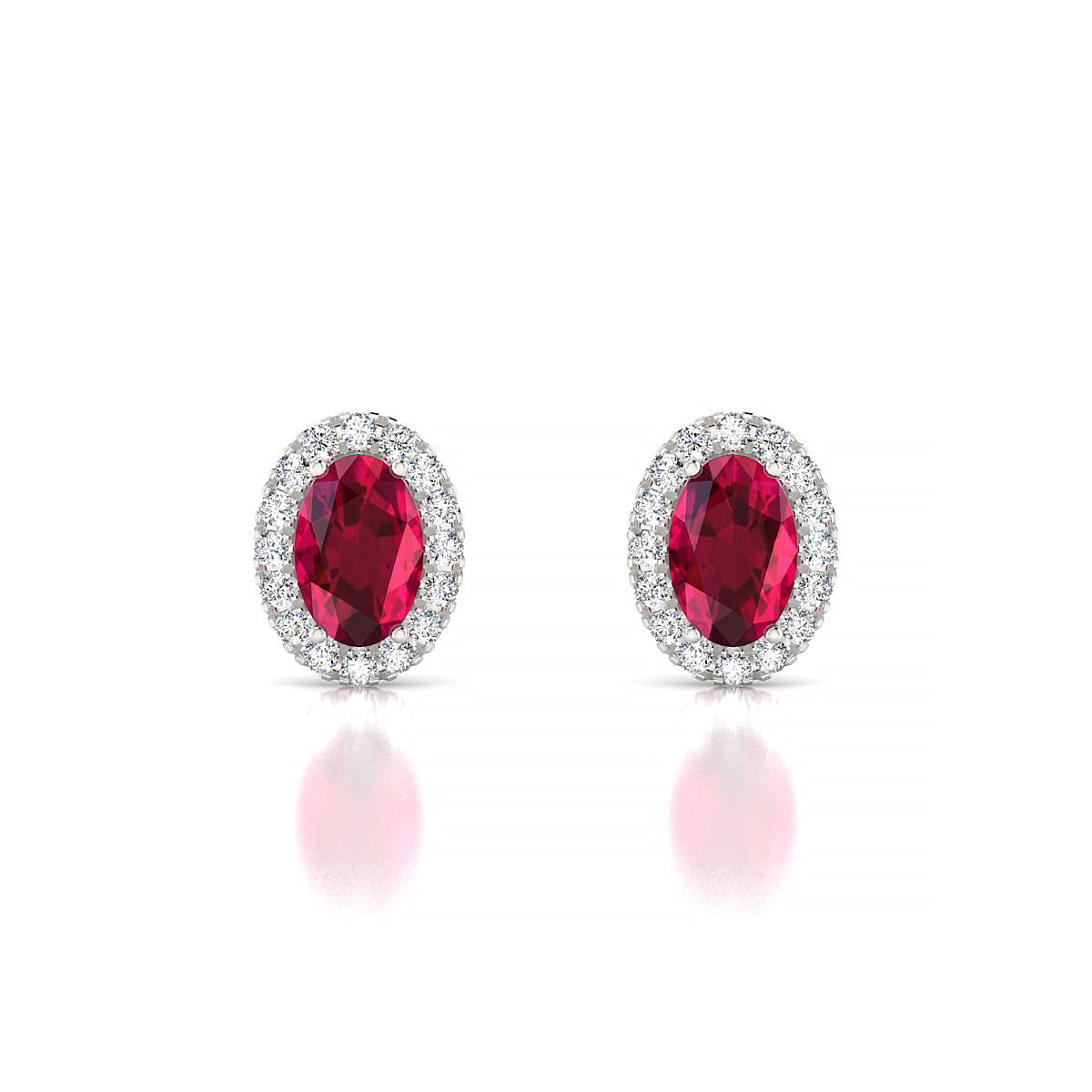 Solar | 18k White Gold 6 x 4 mm Oval Ruby Earrings