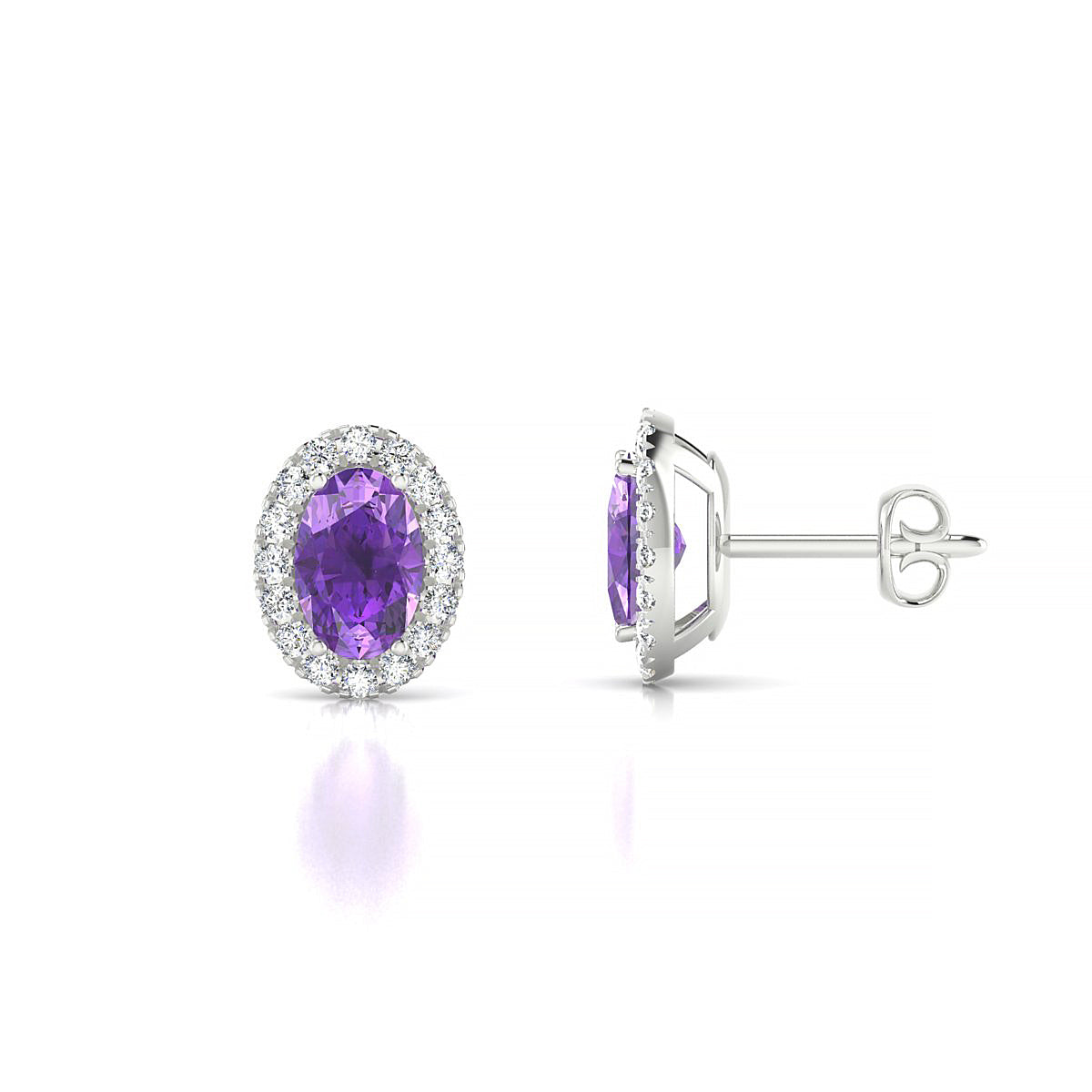 Solar | 18k White Gold 6 x 4 mm Oval Amethyst Earrings