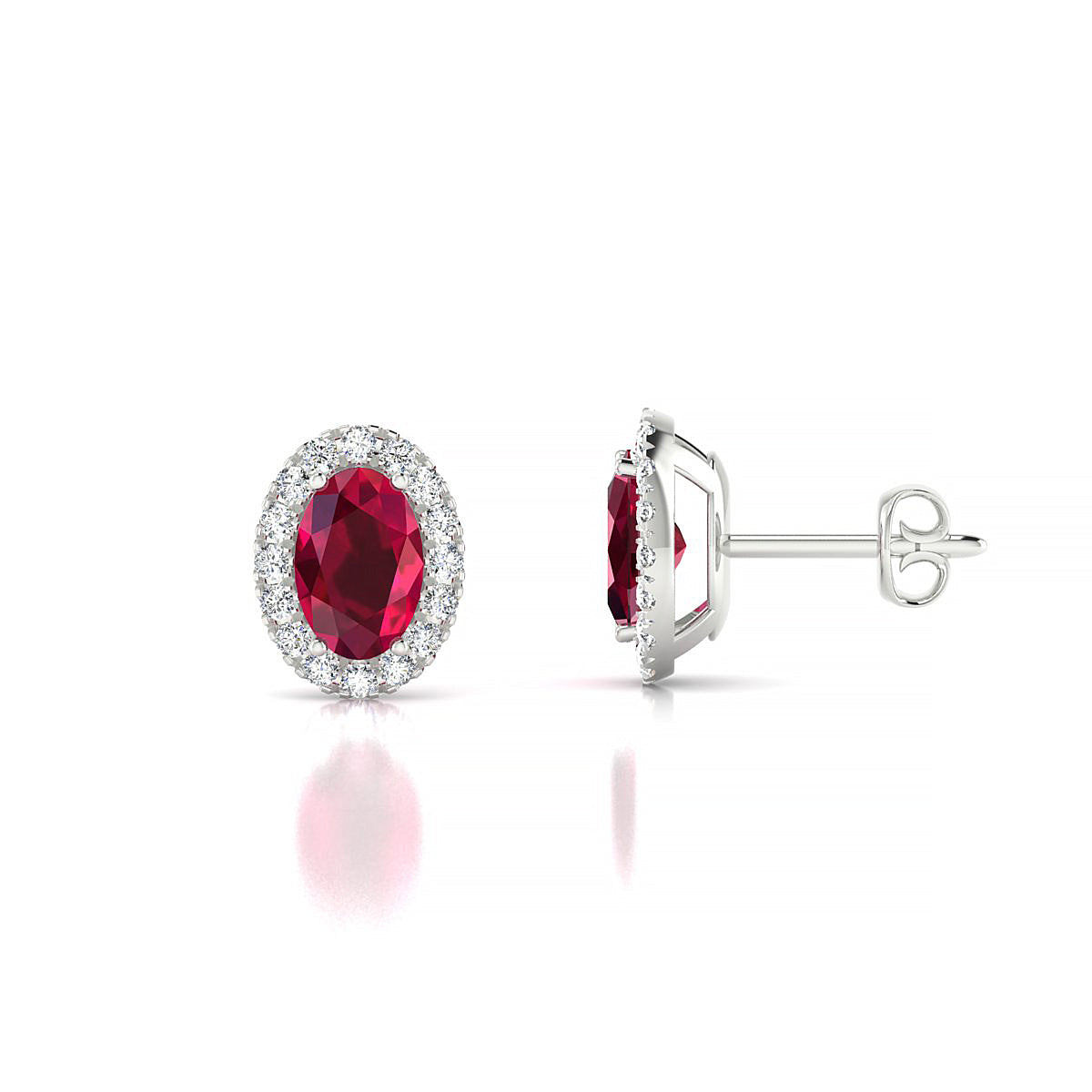 Solar | 18k White Gold 6 x 4 mm Oval Ruby Earrings
