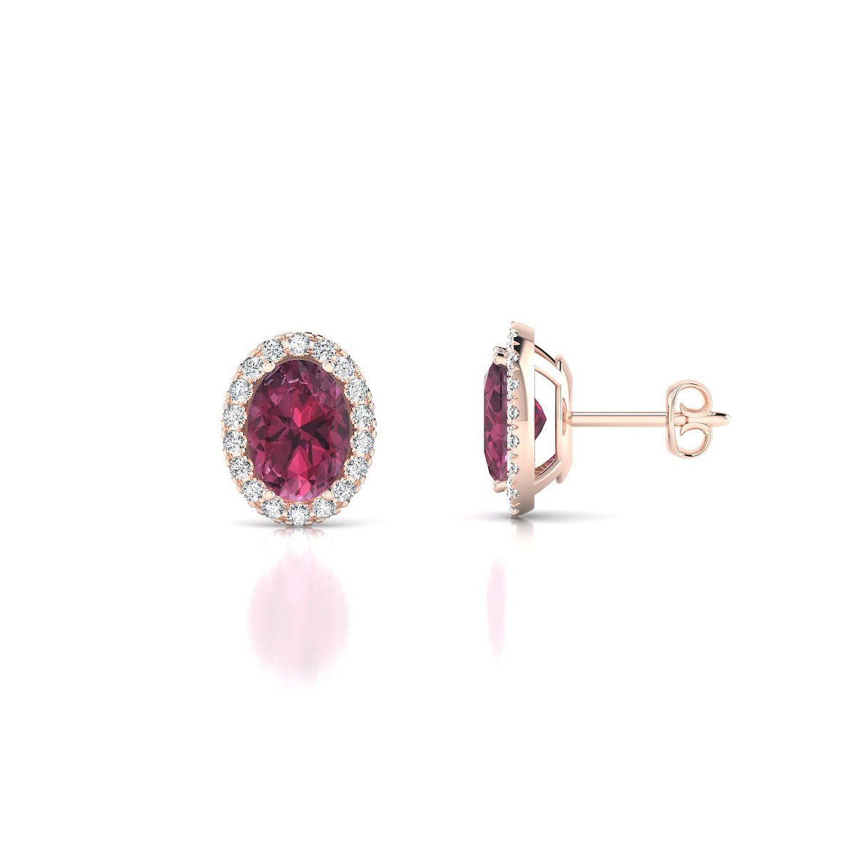 Solar | 18k Rose Gold 7 x 5 mm Oval Rhodolite Earrings