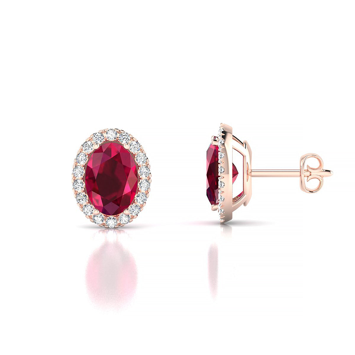 Solar | 18k Rose Gold 7 x 5 mm Oval Ruby Earrings