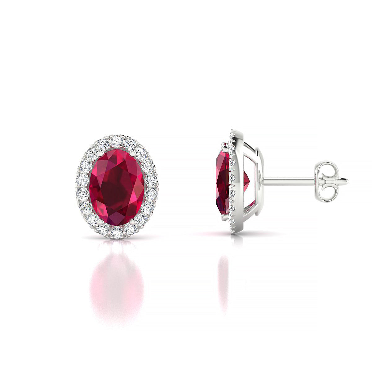 Solar | 18k White Gold 7 x 5 mm Oval Ruby Earrings