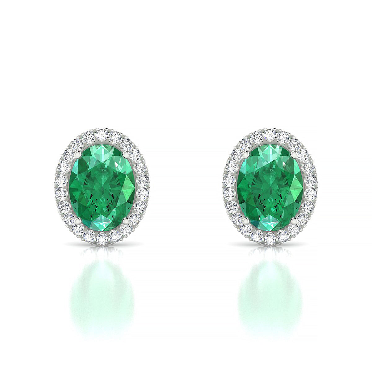 Solar | 18k White Gold 8 x 6 mm Oval Emerald Earrings