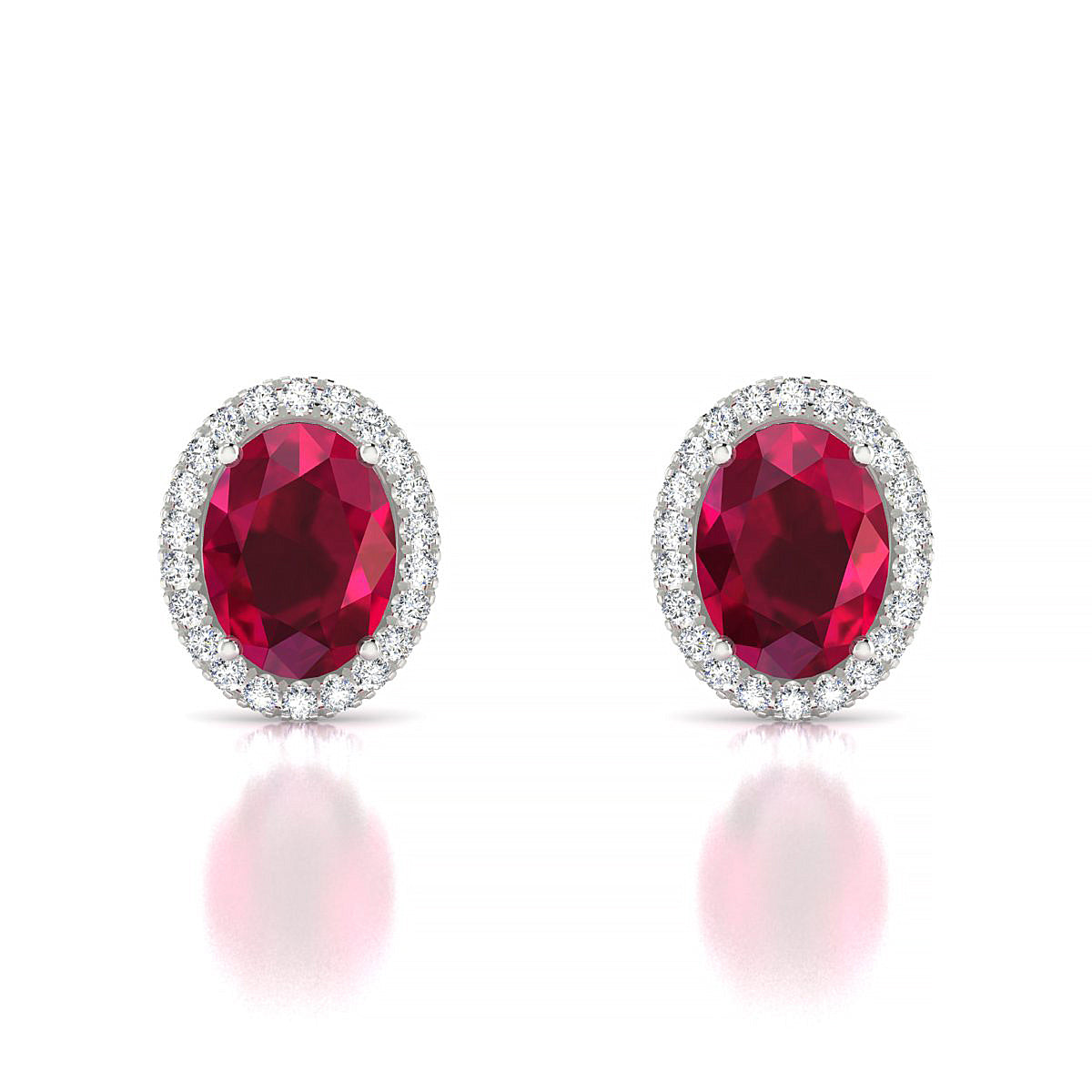 Solar | 18k White Gold 8 x 6 mm Oval Ruby Earrings