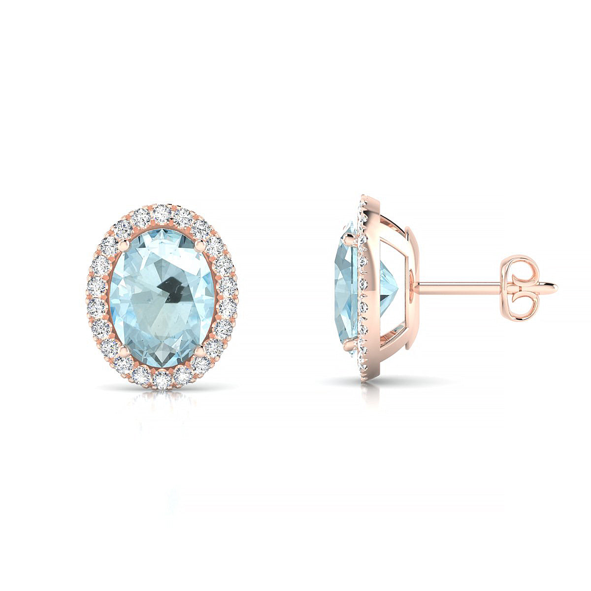 Solar | 18k Rose Gold 8 x 6 mm Oval Aquamarine Earrings