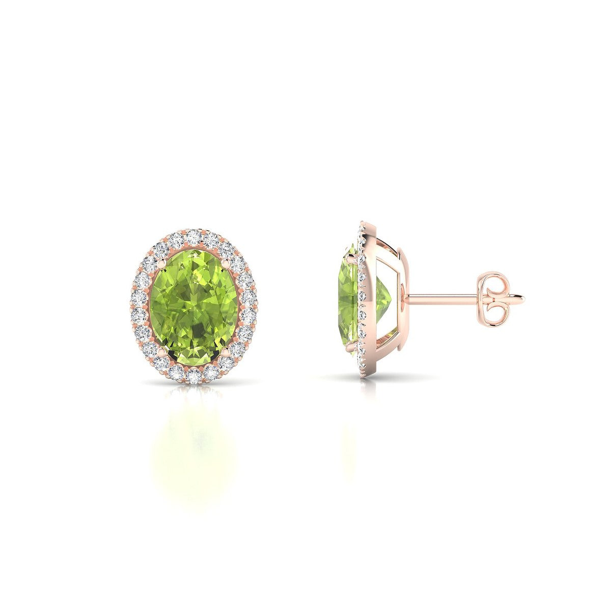 Solar | 18k Rose Gold 8 x 6 mm Oval Peridot Earrings