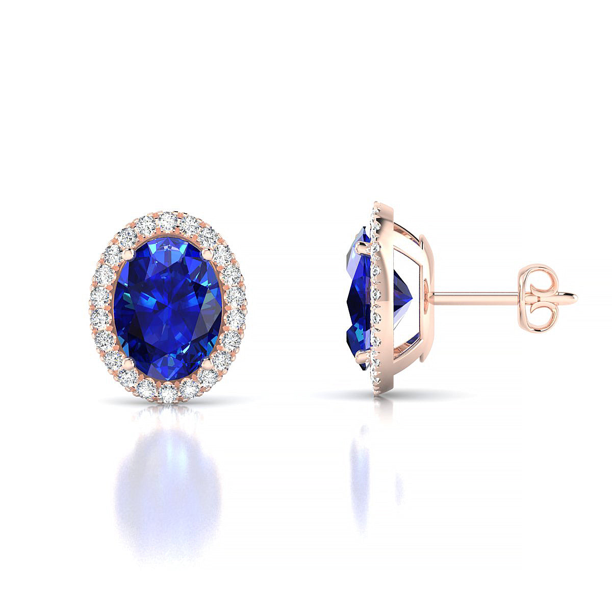 Solar | 18k Rose Gold 8 x 6 mm Oval Sapphire Earrings
