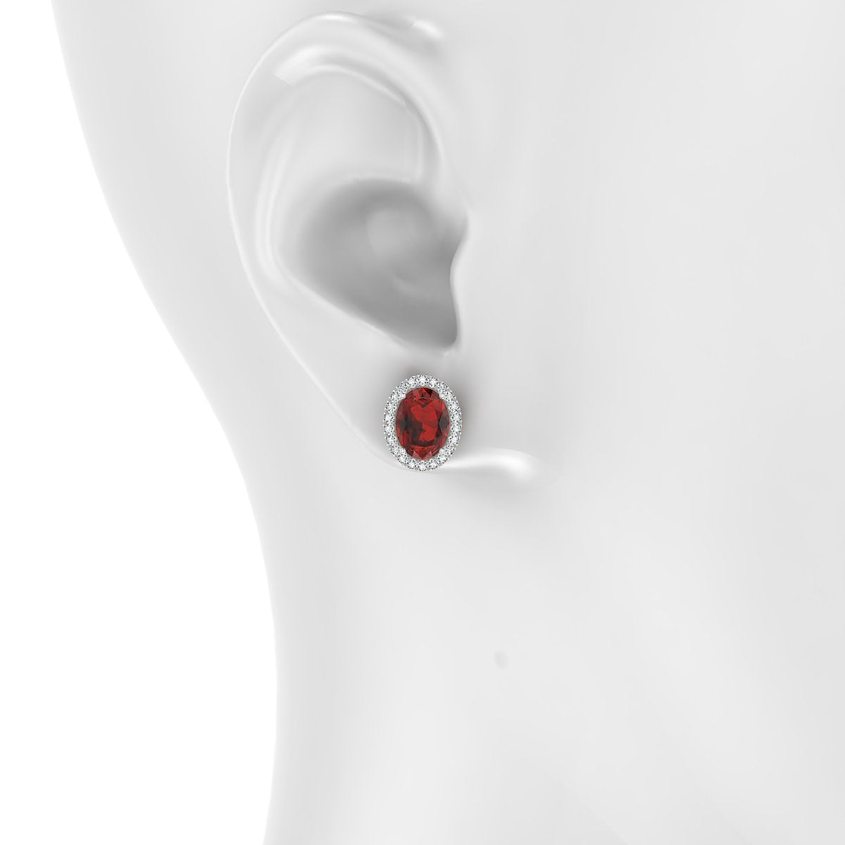 Solar | 18k White Gold 8 x 6 mm Oval Garnet Earrings