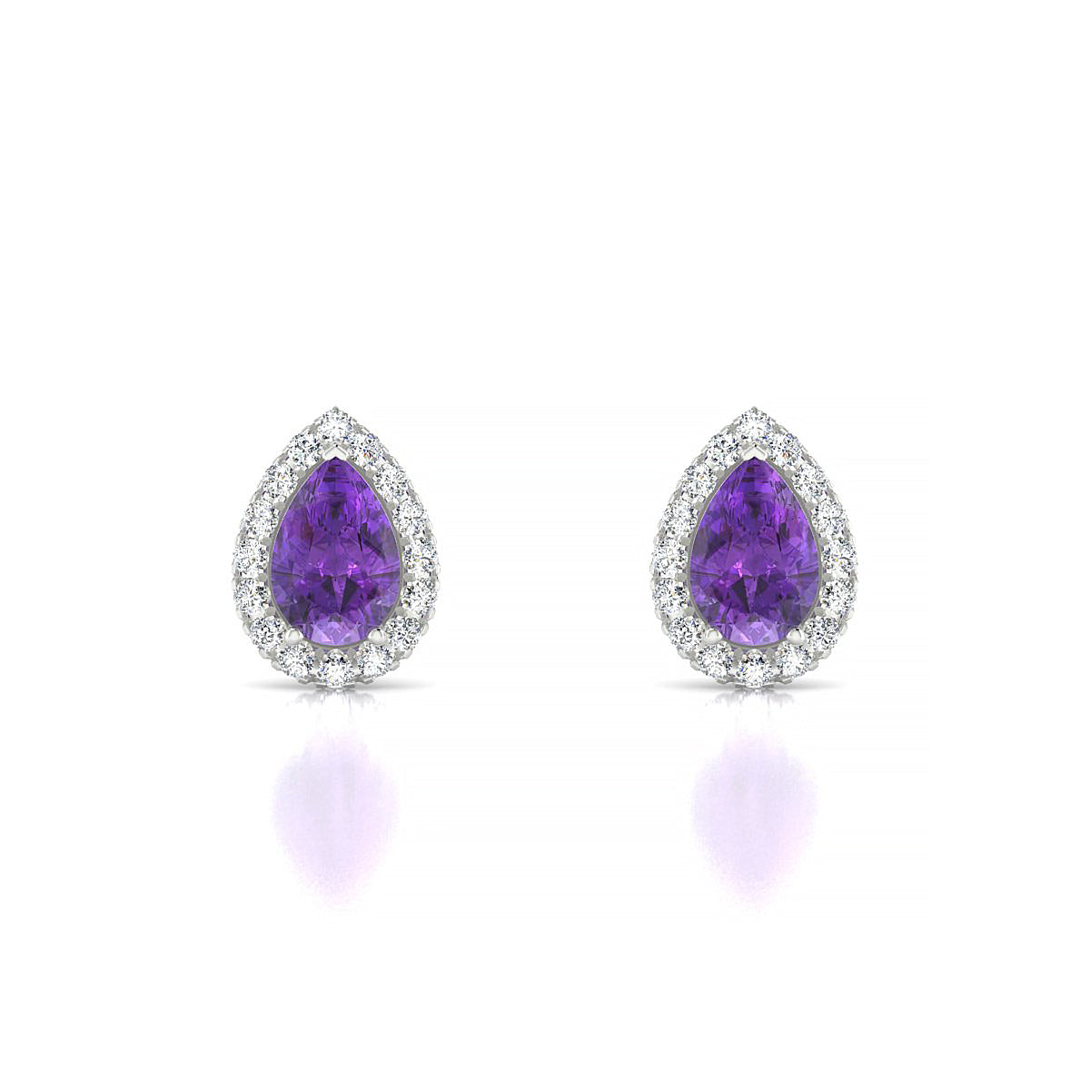 Solar | 18k White Gold 6 x 4 mm Pear Amethyst Earrings