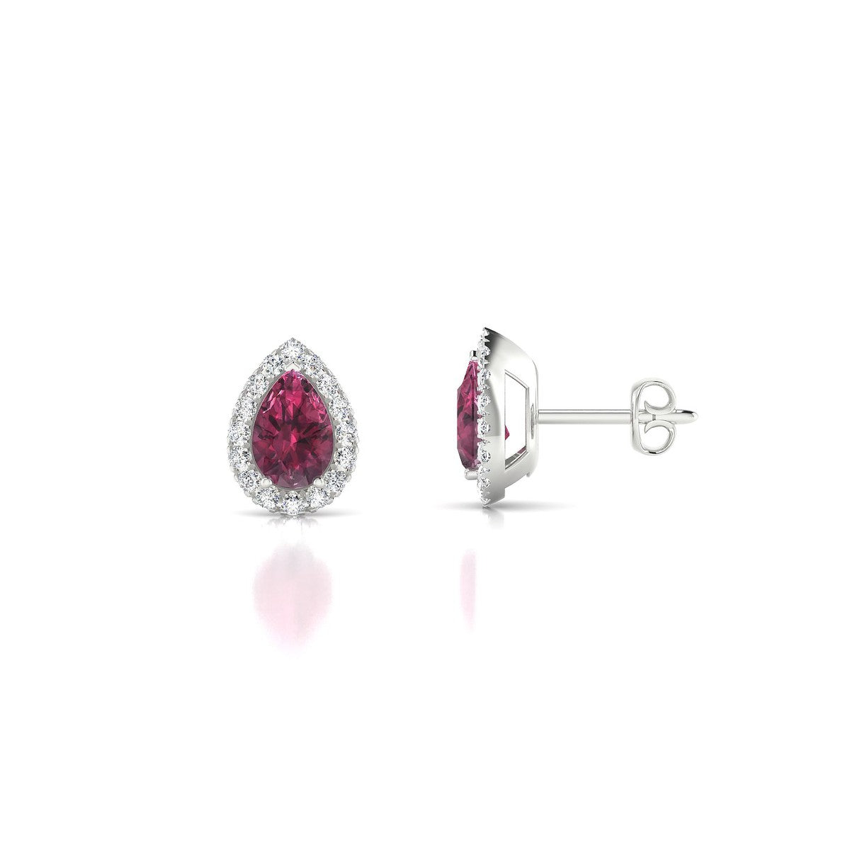Solar | 18k White Gold 6 x 4 mm Pear Rhodolite Earrings