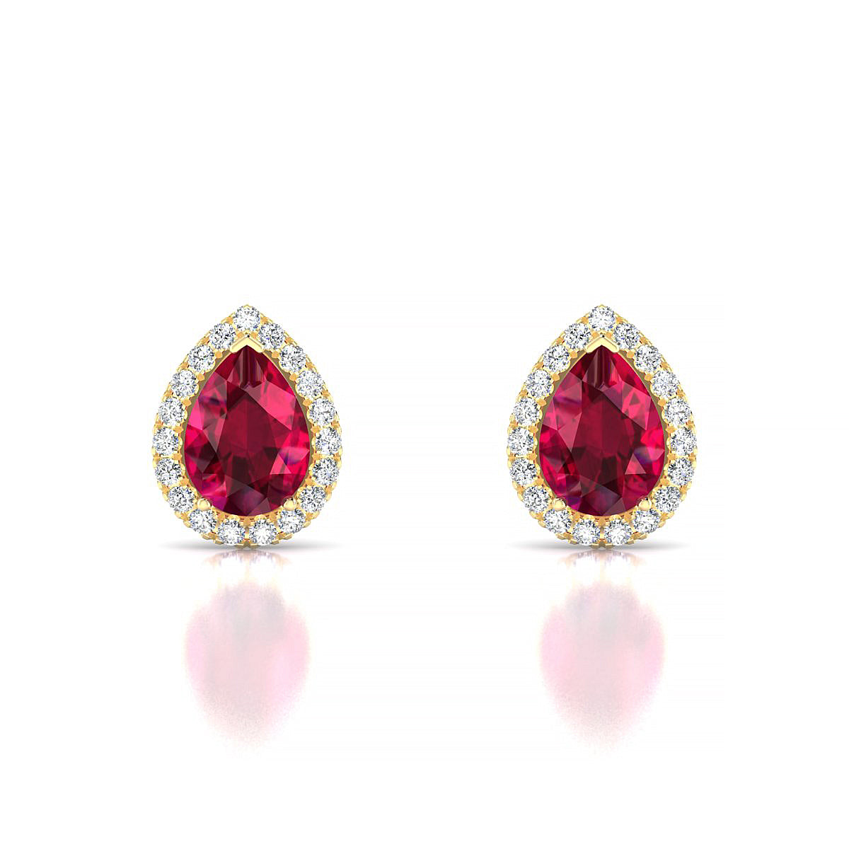 Solar | 18k Yellow Gold 7 x 5 mm Pear Ruby Earrings
