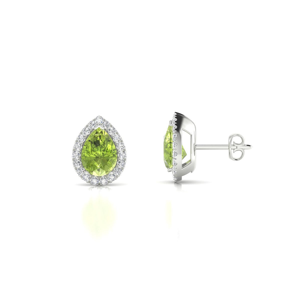 Solar | 18k White Gold 7 x 5 mm Pear Peridot Earrings