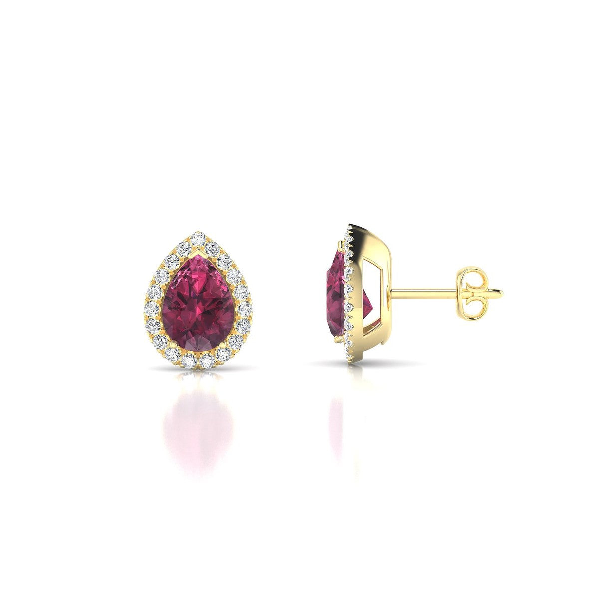 Solar | 18k Yellow Gold 7 x 5 mm Pear Rhodolite Earrings