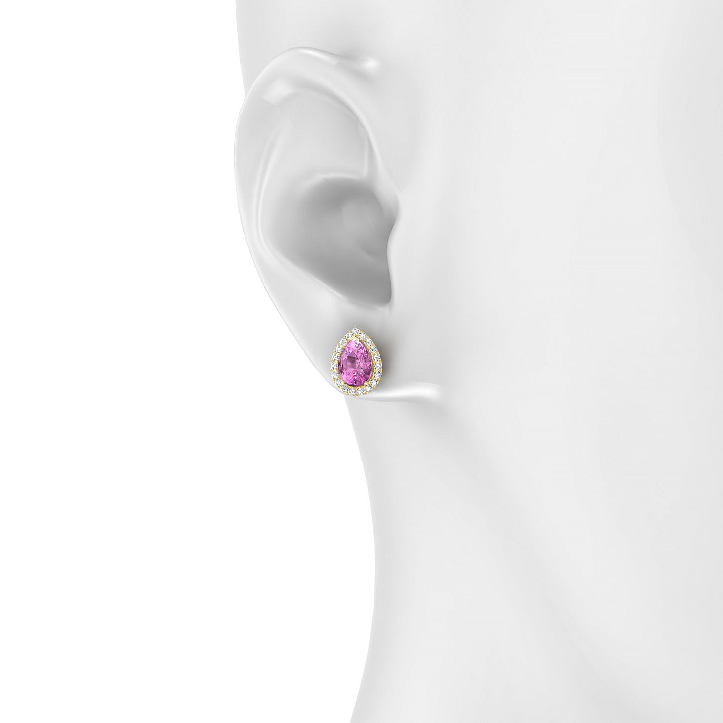 Solar | 18k Yellow Gold 7 x 5 mm Pear Pink Sapphire Earrings