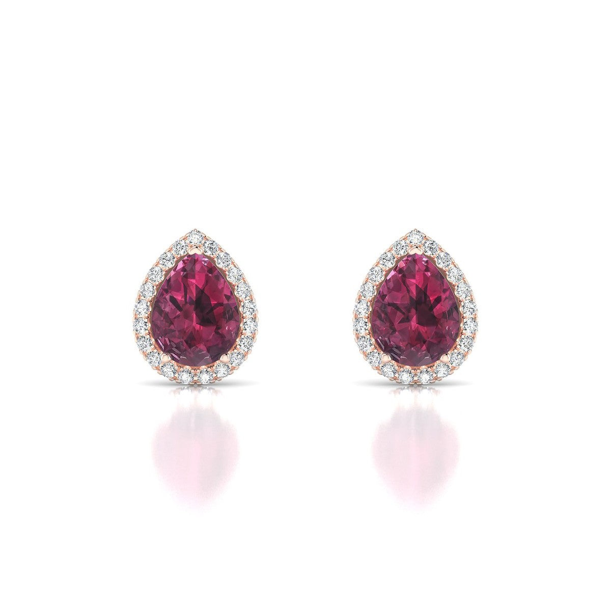 Solar | 18k Rose Gold 8 x 6 mm Pear Rhodolite Earrings