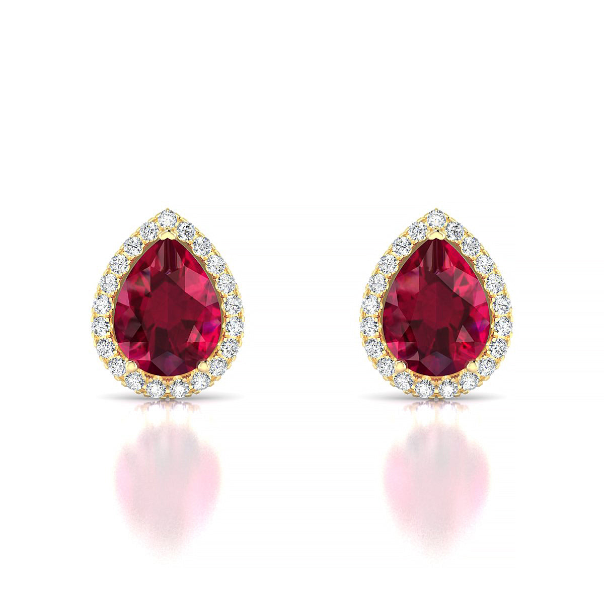 Solar | 18k Yellow Gold 8 x 6 mm Pear Ruby Earrings
