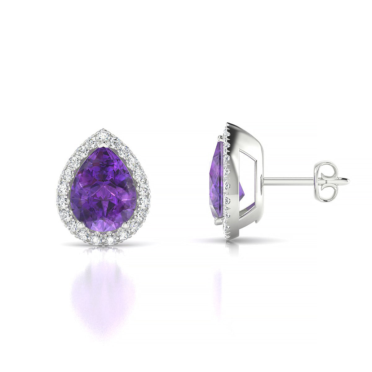 Solar | 18k White Gold 8 x 6 mm Pear Amethyst Earrings